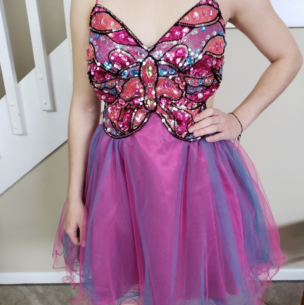 Pink and purple butterfly cocktail dress